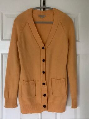 Burberry Mustard Yellow V-Neck Button cashmere cardigan